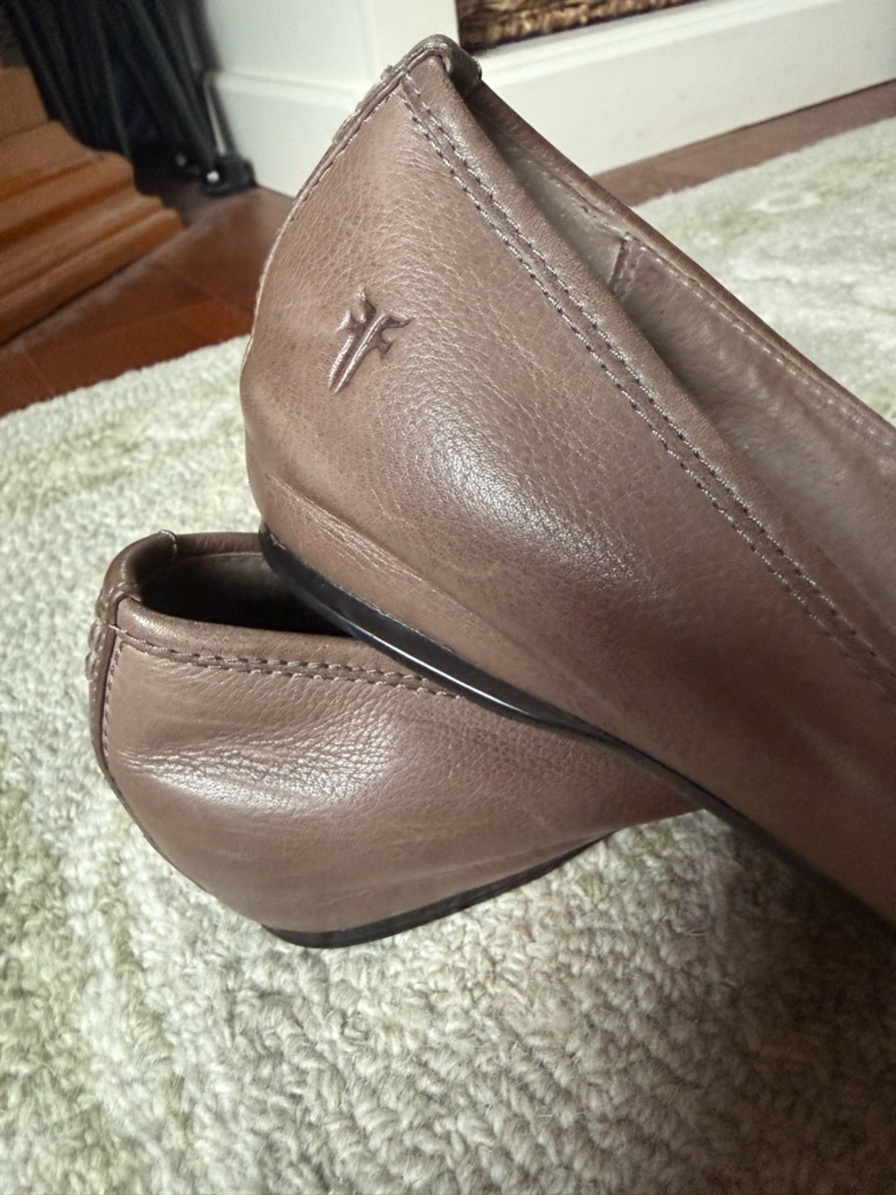 Frye Alicia Taupe Pointed-Toe Leather Flats - Picture 2 of 8